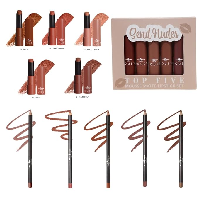 Italia Deluxe Exclusive Edition Top Five Lip Kit with Mousse Matte Lipsticks and Ultrafine Lipliners, Creamy, Highly Pigmented, Long Lasting Lip Makeup Combo