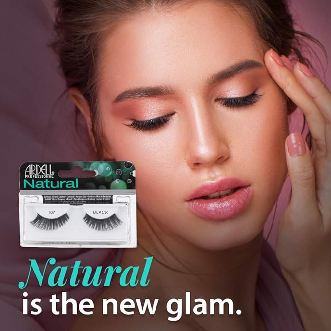 Ardell False Eyelashes 107 - Black, Natural Look Strip Lashes, Long-Lasting Wear for Everyday Use, 4 Pack