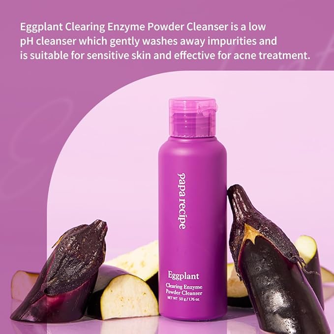 Papa Recipe Eggplant Enzyme Cleansing Powder (1.7oz/50g) – Papain Enzyme Powder-to-Foam Face Wash, Balances & Moisturizes Skin, Gentle Exfoliation, Smoother Texture & Clearer Pores, Korean Skin Care