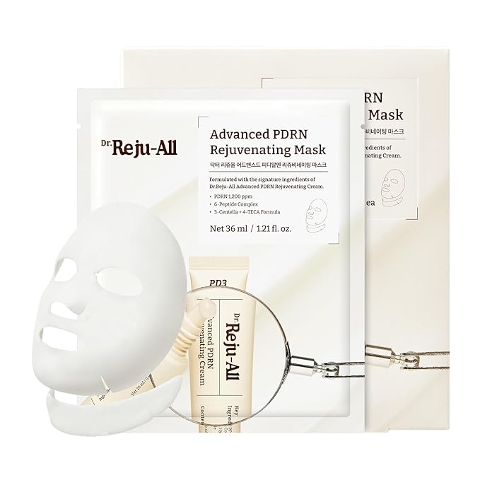 Dr.Reju-All Advanced PDRN Rejuvenating Mask - Face & Neck Korean Sheet Mask with 1,200 ppm PDRN, Collagen & Copper Peptides - Hydrating & Soothing, Skin Repair (1.2 Fl Oz x 4EA)