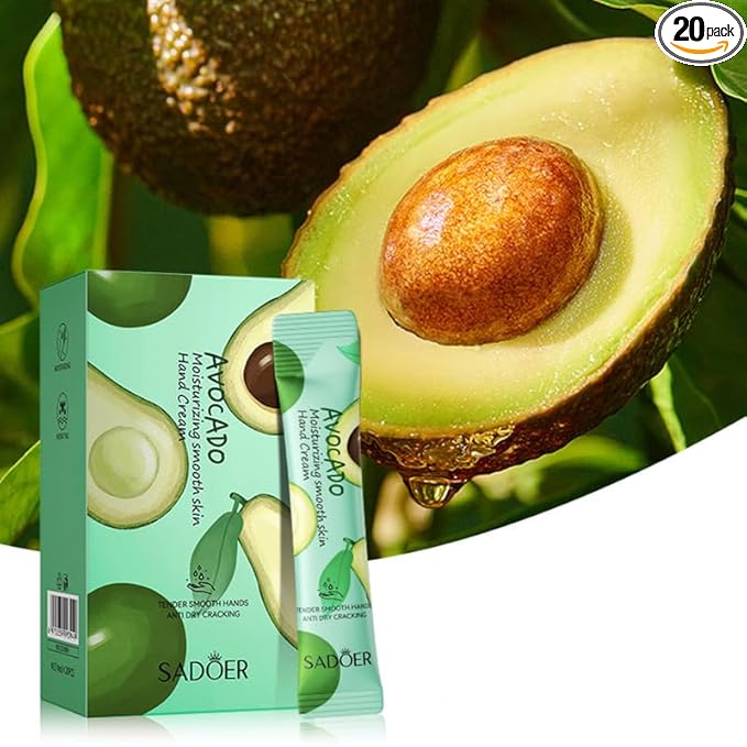 Disposable Avocado Hand Cream for Dry Cracked Hands,Travel Size Mini Hand Lotion - Easy to Carry Moisturizing Mini Hand Cream with Natural Avocado Fragrance, Christmas Gifts for Women (20 Packs,4ml)