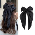 Silky Satin Oversized Long-tail Bow Clip, Large Black Hair Bow for Women Girl, Hair Accessories with Long Tail, 1Pcs