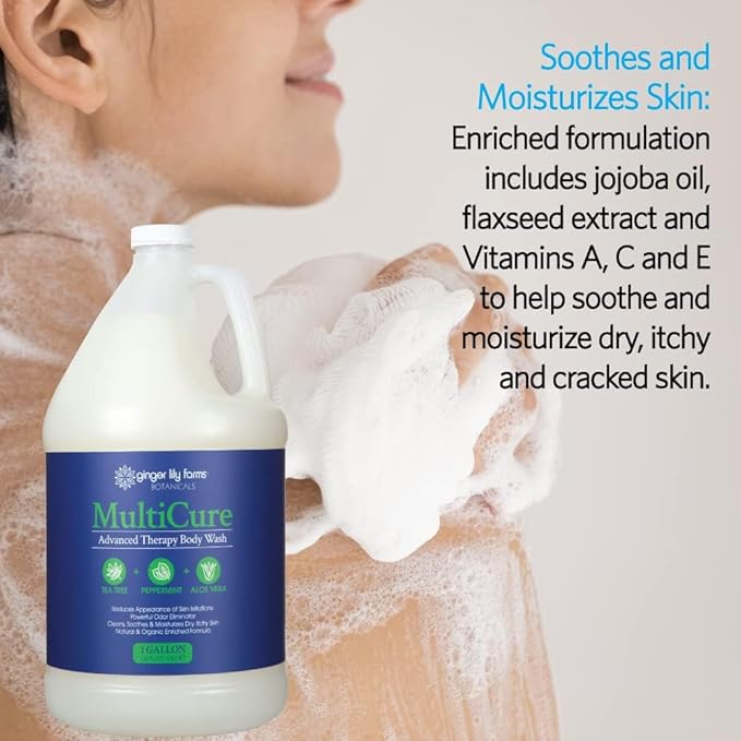 Ginger Lily Farms Botanicals MultiCure Advanced Therapy Body Wash with Tea Tree Oil, Peppermint and Aloe Vera, 100% Vegan & Cruelty-Free, 1 Gallon (Pack of 4)