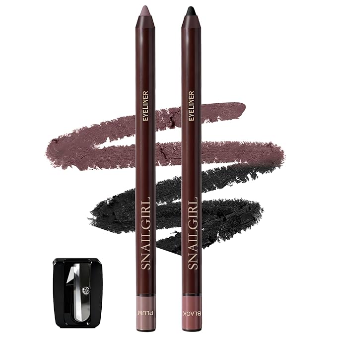 Plum&Black Gel Eyeliner Set 2PCS,Smudge-proof Waterproof Long Lasting Plum Eye Liner, High-Pigmented Smooth Creamy Formula for Mature Women, Eyes Makeup Pen Includes Sharpener