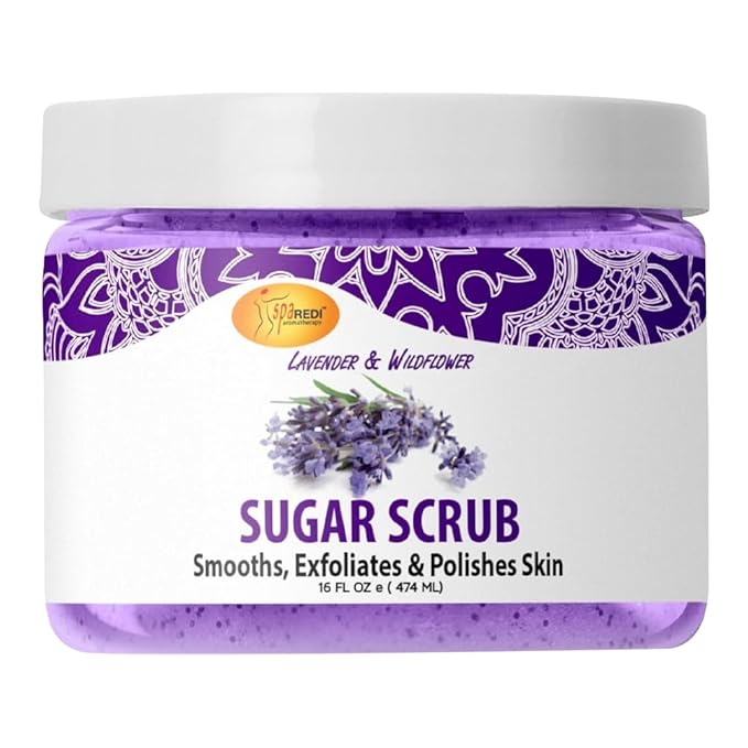 SPA REDI Sugar Scrub - Lavender and Wildflower - 16 Oz - Exfoliating, Moisturizing, Hydrating and Nourishing, Glow, Polish, Smooth and Fresh Skin - Body Exfoliator