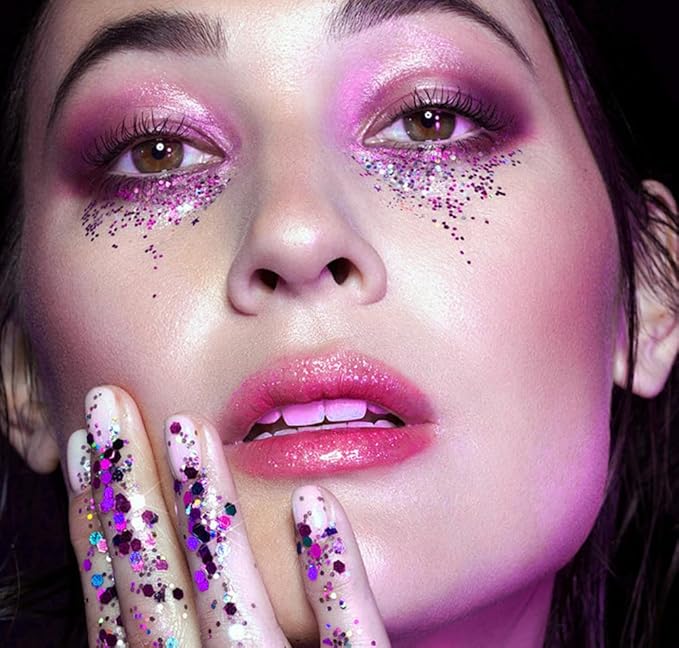 Body Glitter Gel, Mardi Gras Chunky Face Glitter Mermaid Sequins, Sparkly Hair Glitter,Singer Concert Festival Rave Accessories, Halloween Body Painting (#06 Violet)