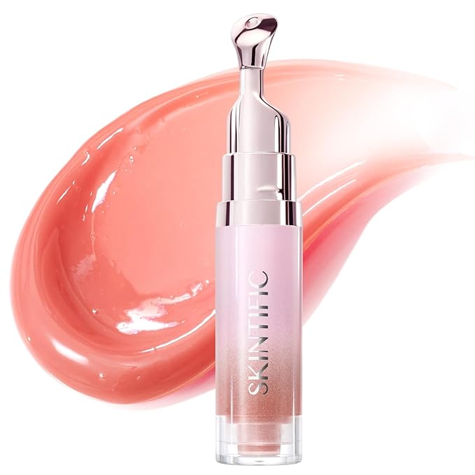 SKINTIFIC Peptide Brightening Lip Serum, Hydrating & Plumping Tinted Lip Gloss, Moisturizing Lip Balm with Polypeptides & Squalane for Glossy Sheer, Smooth Lips(02 Coral Rose)