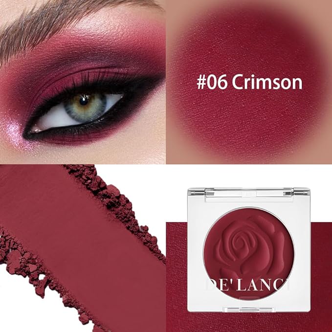 Crimson Red Matte Eyeshadow Single with Applicator – Intense, Blendable, and Rich Texture for Dramatic Wine Red Smoky Halloween Eye Look – High-Pigment, Long-Lasting, Waterproof Formula - 06