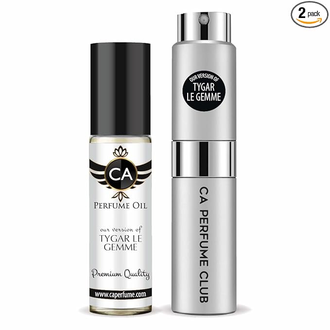 CA Perfume Duo Impression of Tygar Le Gemme For Men Perfume Layering Set Mens Cologne Long Lasting Travel Size EDP + Body Oil Roll-On Bottle 0.27 Fl Oz+0.33 Fl Oz