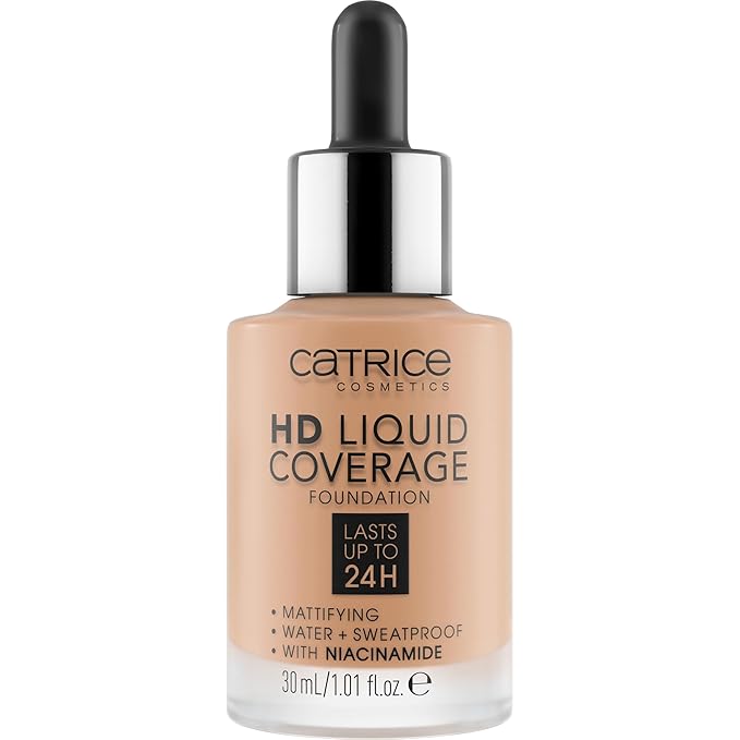 Catrice | HD Liquid Coverage Foundation | 24H Wear, Matte Finish, High Coverage, Waterproof Formula with Niacinamide | Vegan & Cruelty Free (040 | Warm Beige)