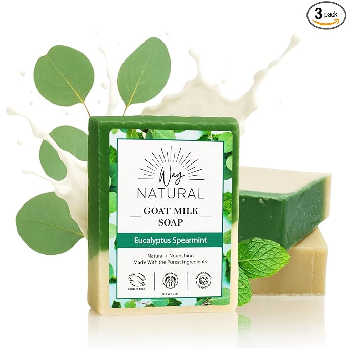Eucalyptus Spearmint Soap Bar (3 Pack) - Goat Milk Soap for Men & Women - Natural, Handmade w/Real Milk - Dry Skin, Hands/Body - Premium, Gentle, No Dyes - (Large, 5oz)