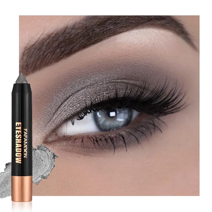 FeiCuiYun Monochrome Cream Glitter-Shimmer Eye Shadow Stick Palette makeup | 2-in-1 Eyeshadow & Eyeliner Pencil for Women | Waterproof, Vegan & Cruelty-Free | Sombras Para Ojos | 07 Shimmer Somke Grey