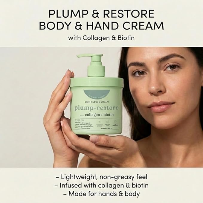 My Beauty Spot Collagen & Biotin Hand Cream with Pump Plump & Restore Moisturizing Hand Lotion for Extremely Dry Cracked Hands, Non-Greasy Body Moisturizer - 16.9 fl oz