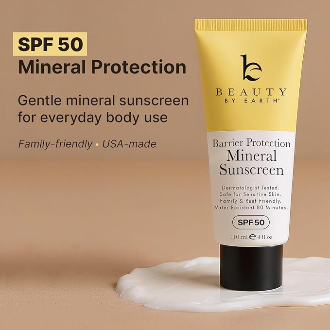 Mineral Sunscreen for Body SPF 50 – Reef Friendly Broad Spectrum Zinc Oxide, Made in USA with Organic & Natural Ingredients, Water Resistant 80 Min, Non Toxic Baby Sunblock for Kids, No White Cast