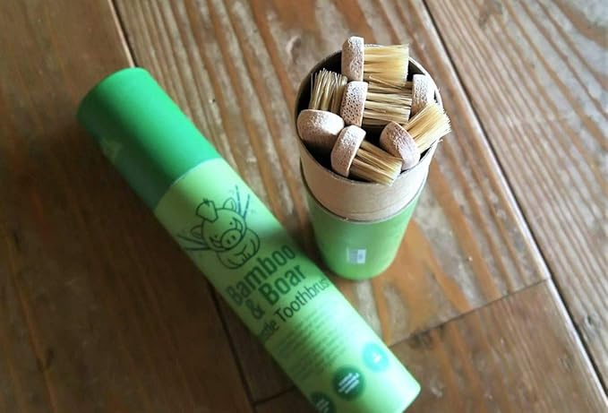 Gaia Guy Natural Bristle Bamboo Toothbrush (NO Nylon - Boar Hair ONLY) - Totally Compostable & Biodegradable Boar Bristle and Bamboo Toothbrushes - Zero Waste - 6-Pack