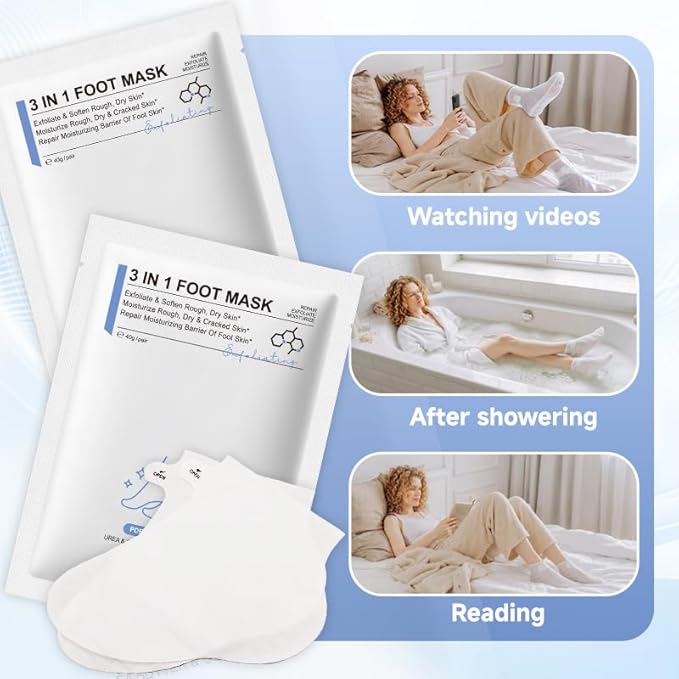 4Pairs PDRN & Collagen & Niacinamide Foot Mask | Foot Peeling and Dead Skin Removal*, Relief Dry and Cracked Feet Skin | Urea, Shea butter, Coconut oil, Salicylic Acid, Hyaluronic | Korean Feet Care
