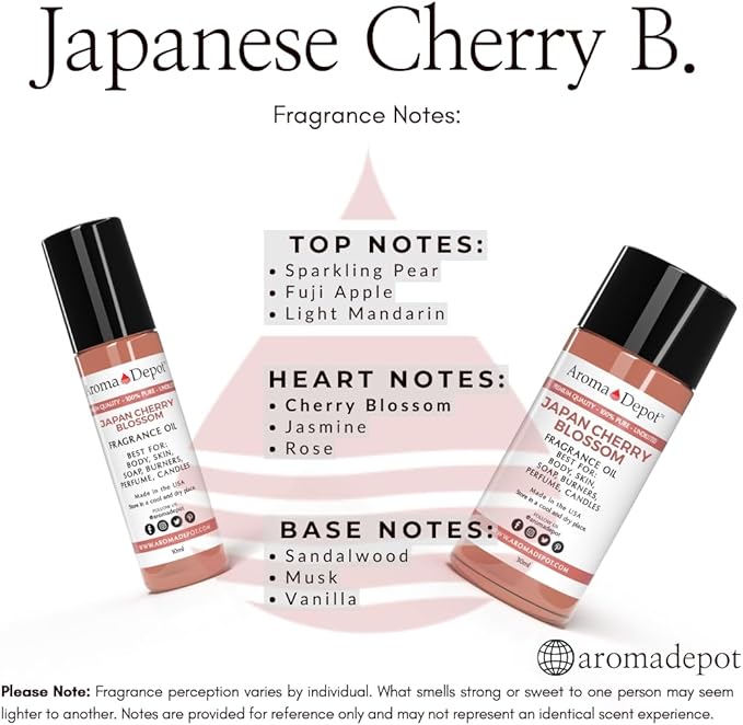 Aroma Depot 4 fl oz Japanese Cherry Blossom Fragrance Oil – Scent for Candle Making, Soap Making, Wax Melts, Diffusers, Body Oil Blends & Incense (120ml)