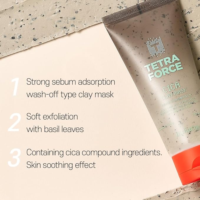 Elishacoy | TETRAFORCE Cica Clay Mask – Pore Tightening & Sebum Control Clay Mask with Cica Complex, Gentle Exfoliating & Soothing Care (3.52 oz / 100g)