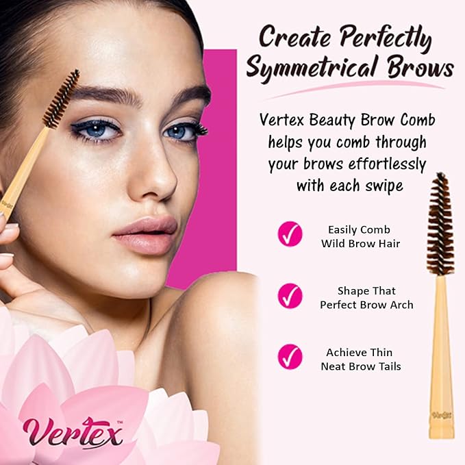 Vertex Eyebrow Brush Spoolie Comb - For Eyebrows Blending Brow Pomade | Small Angled Eyelash Brush For Longer Lashes