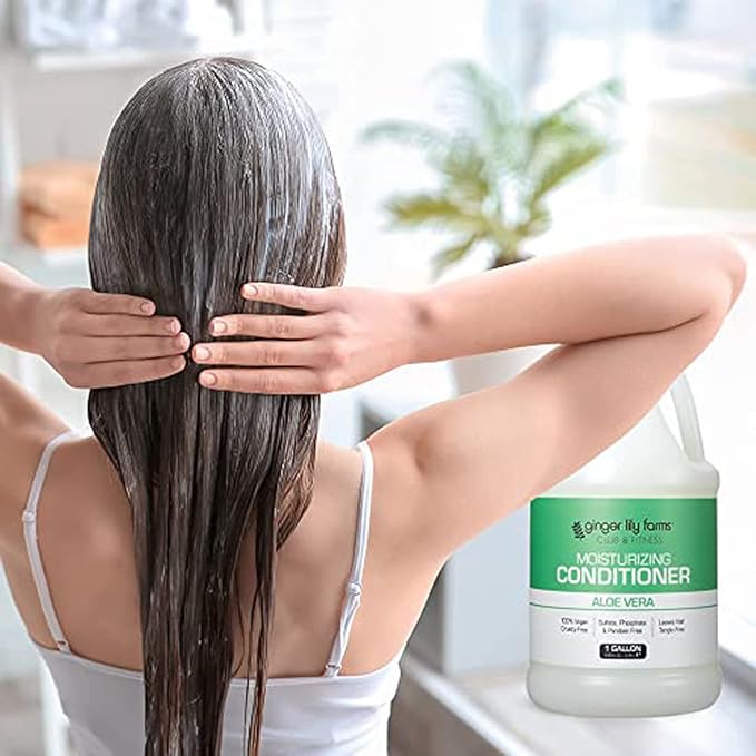 Ginger Lily Farms Club & Fitness Moisturizing Conditioner for Dry Hair, 100% Vegan & Cruelty-Free, Aloe Vera Scent, 1 Gallon (128 fl oz) Refill, white (Pack of 4)