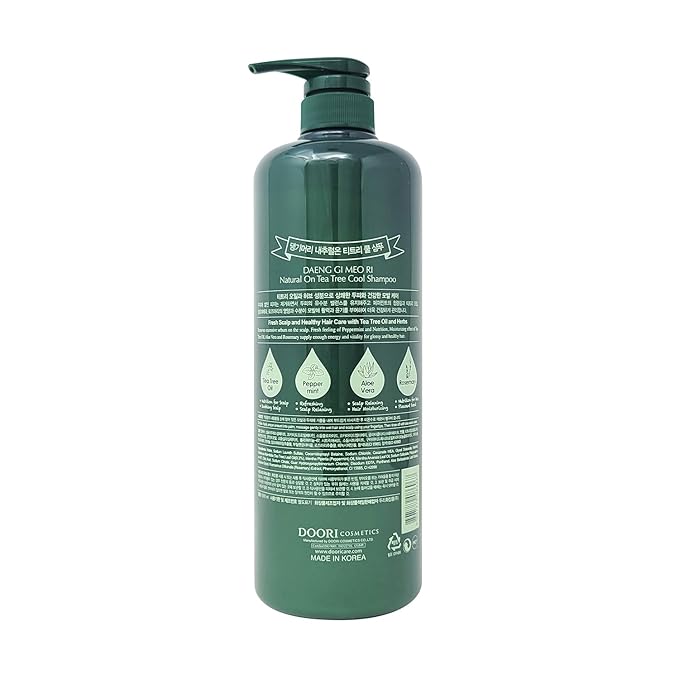 Daeng Gi Meo Ri Tea Tree Cool Shampoo | Cooling Scalp Care with Tea Tree & Aloe Vera | Refreshes Oily Hair, Hydrates Dry Hair, Gentle Cleansing | 1000ml