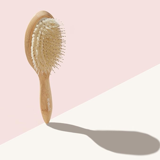 The Hair Edit Glossifier Boar Bristle Bamboo Brush, Hairbrush for Women, Bamboo Finishing Brush for Smooth Shine & Taming Flyaways, Distributes Natural Oils, Lightweight Eco-Friendly, All Hair Types