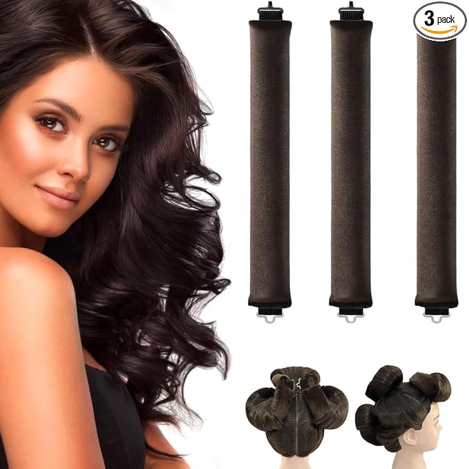 3PCS Heatless Hair Curler, Flexi Rod, For All Hair Types, Includes Brown, Black, Pink, Easy to Use, No Heat Curls, Overnight Curls, For Long Medium Hair