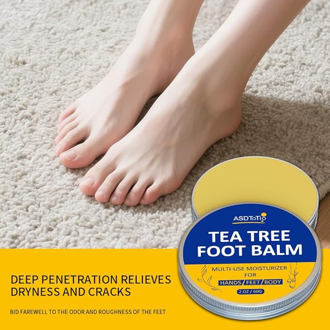 ASDToTio Tea Tree Foot Balm with Eucalyptus Oil for Cracked Heels, Extra Strength Moisturizer, 2 Fl Oz