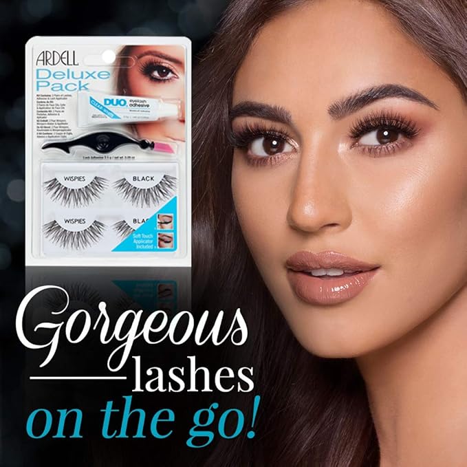 Ardell Deluxe Pack False Eyelashes Wispies with Lash Glue and Applicator - Natural Volume Lashes for Everyday Wear, 2 Pairs x 2 Packs
