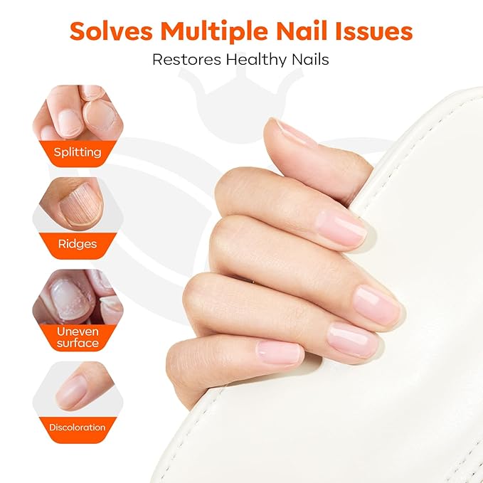 modelones Nail Strengthener and Growth, No Harsh Smell Pure Clear Nail Polish for Damaged Thin Brittle Nails Hardener & Repair Treatment, Quick Dry Ridge Filler and Concealer Effect DIY Salon 15ml