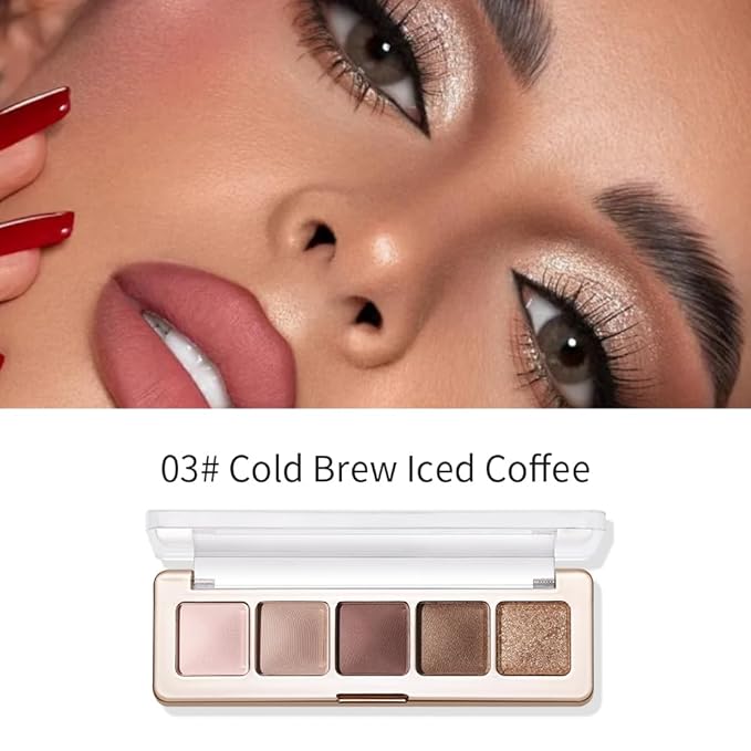 Warm Brown Taupe Neutral Matte & Shimmer Eyeshadow, 5 Color Highly Pigmented Blendable Soft Eye Shadow Palette Makeup for Older Women, Long Lasting Mini Travel Size, Suitable for Mature Skin 03#