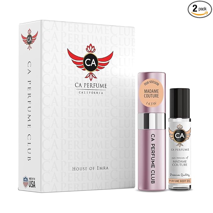 CA Perfume Duo Impression of Madame Couture For Women Perfume Layering Set Long Lasting Travel Size EDP + Body Oil Roll-On Bottle 0.27 Fl Oz+0.33 Fl Oz