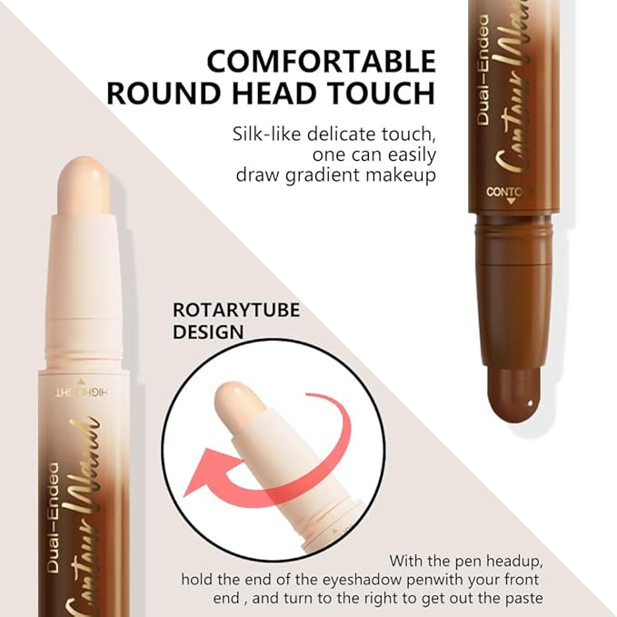 2Pcs Dual Ended Contour Stick Set, 21# + 23# Cream Concealer Highlighter, Waterproof No Transfer Long-Lasting 2-in-1 Face Contour Bronzer Sticks for Daily Makeup