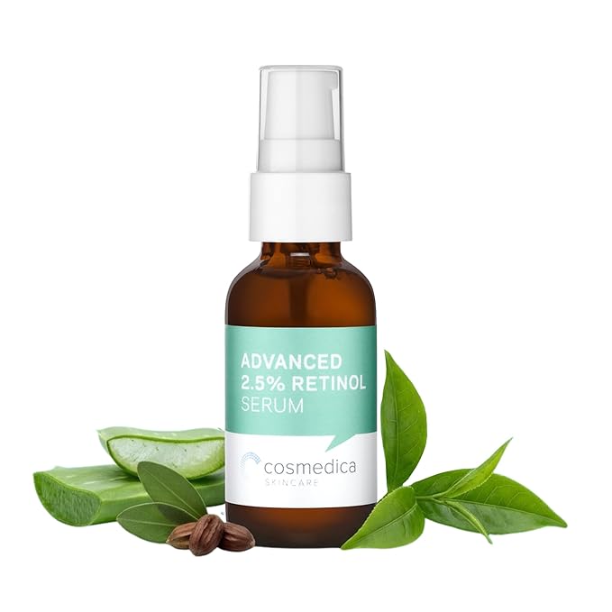 Cosmedica Skincare Retinol Serum 2.5% for Face | Anti-Aging Vitamin A Serum with Hyaluronic Acid, Green Tea & Vitamin E | Reduces Wrinkles, Acne Scars & Dark Spots | Gentle for Sensitive Skin | 1 oz