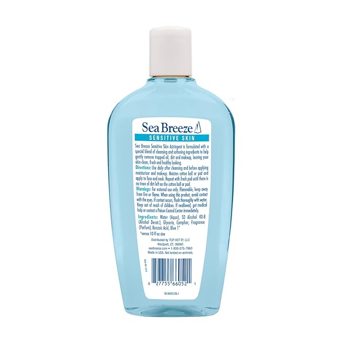 Sea Breeze Astringent Sensitive Skin - Facial Cleanser with Natural Oils for Deep Pore Cleansing and Acne Control - Refreshing Face Cleanser - 10 oz