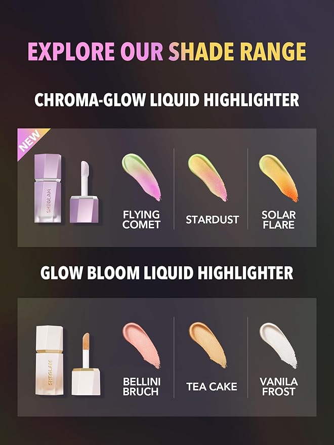 SHEGLAM Chroma-Glow Bloom Liquid Highlighter Color Changing Gel Cream Multichrome Highlighter High-Shine Finish Long Wear Brightening Non-Caking-Solar Flare