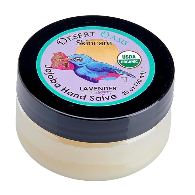 | USDA Organic Lavender Hand Salve – Over 50% Jojoba Oil with Beeswax & Avocado Oil – Helps Soothe & Soften Dry, Cracked Hands, Feet & Cuticles – 2 oz (60 g)