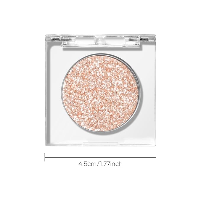 KYDA Single Glitter Eyeshadow, Pale Peach Golden Eyeshadow, Ultra-fine Blendable Shimmer Eyes Shadow, Lasting Sparkling Eyes Glitter, Soft Buildable Glossy Color, Wet Look Effect, Moonstone