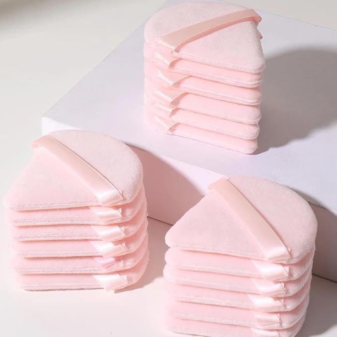 24 Pcs Triangle Powder Puff, Cotton Makeup Puff, Washable Face Powder Puff for Women Girls (24LP)