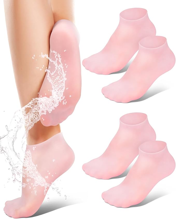 Golbylicc Silicone Moisturizing Socks for Women Dry Cracked Feet, Soft Gel Rubber Socks, Women Foot Care Spa Pedicure Silicone Socks for Cracked Heel and Softening Rough Skin, Calluses (2 Pairs)