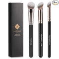 TEOYALL Contour Conceal Brush Set, 3PCS Angled Synthetic Under Eye Concealer Brush for Blending Setting Buffing with Liquid, Cream and Powder Cosmetic (270S/370S/Angled)