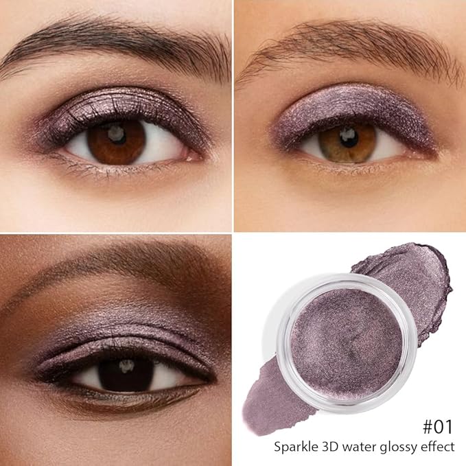 FeiCuiYun Cream Glitter Dark Purple Shimmer Metallic Eyeshadow Palette Makeup, Natural Single Mini Instant Holographic Eyeshadow For Women, Sombras Crema Para Ojos, Talc, Paraben & Cruelty Free