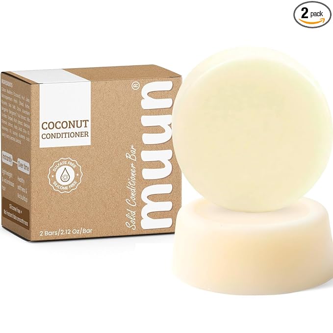 Muun Coconut Conditioner Bar (Pack of 2) - Rich Nourishing & Volumizing - Hair Moisturizing & Strengthening Solid Soap Bar, Plastic-Free, Silicone & Sulfate Free - For Damaged & Oily Hair.