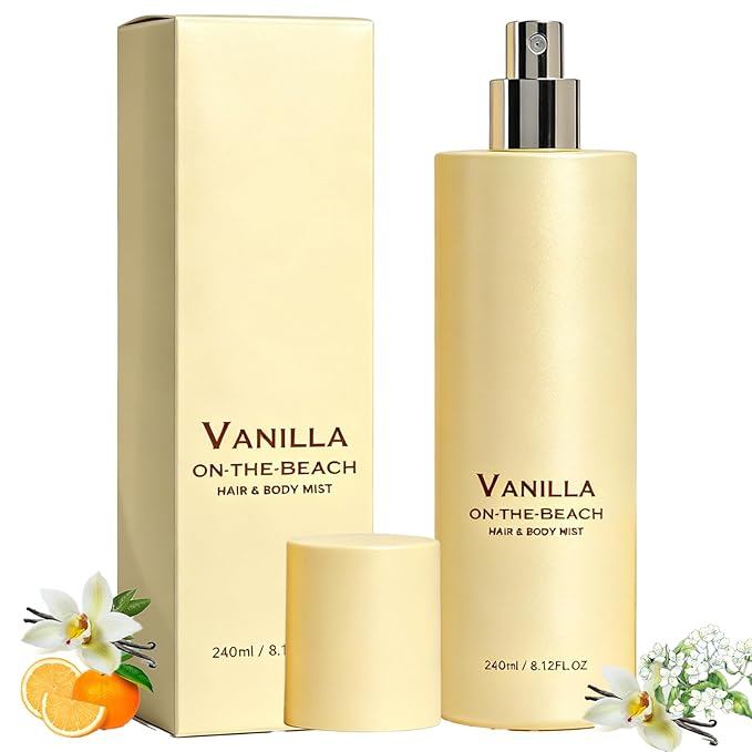 Vanilla on the Beach Hair and Body Mist, Vanilla Ocean Fragrance Spray, Lightweight Fragrance Spray, Warm Coconut & Vanilla Scent for Hair and Skin, Long-Lasting Summer Mist, 8.11 fl oz (1 Pcs)