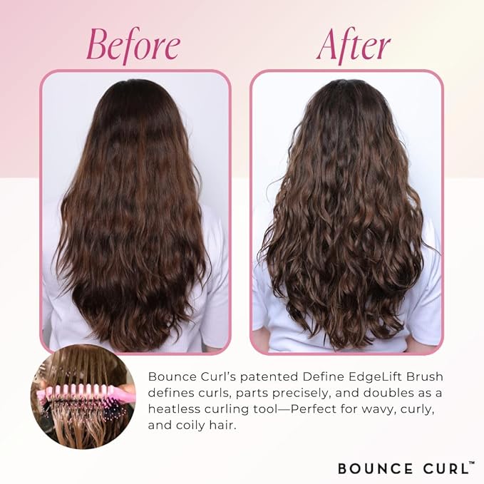 Bounce Curl Define EdgeLift Brush, 5-in-1 Tool for Effortlessly Defined Curls, Waves & Coils, Reduces Frizz - Cherry