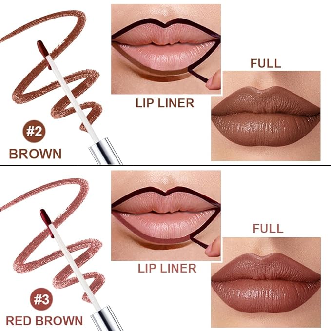 2 Colors Peel Off Lip Liner Stain Kit, Long Lasting Waterproof Matte Finish Lip Tint Stains Makeup Set for Women, Trend Colors, Easy to Use, for All Skin Types, Tweezer Include (#02, #03)