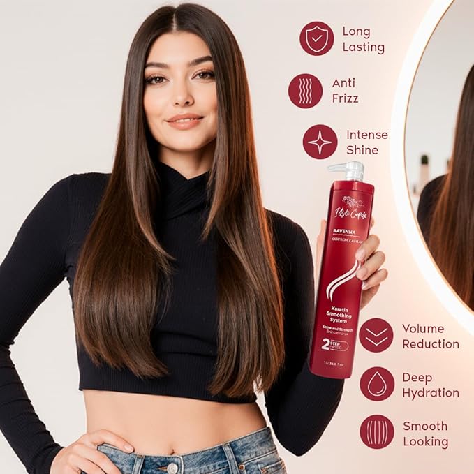 I Belli Capelli Ravenna Professional Keratin Hair B-tox -Cirugia Capilar para el Cabello, Smoothing, B-tox Hair Treatment, Celulas Madres Para el Cabello-Straightener System 3x1L 105.8oz