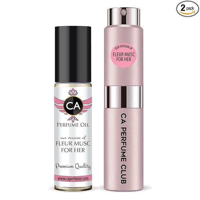 CA Perfume Duo Impression of Fleur Musc For Her For Women Perfume Layering Set Long Lasting Travel Size EDP + Body Oil Roll-On Bottle 0.27 Fl Oz+0.33 Fl Oz