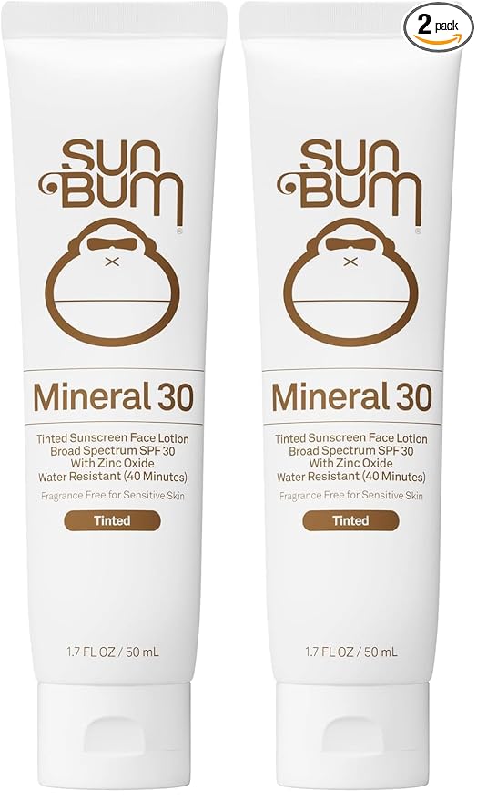 Sun Bum Mineral SPF 30 Tinted Face Sunscreen-Matte Primer-Broad Spectrum Moisturizing Sunscreen with Vitamin E-Hawaii 104 Act Compliant (Without Octinoxate&Oxybenzone)-Travel Size 1.7 oz,(Pack of 2)