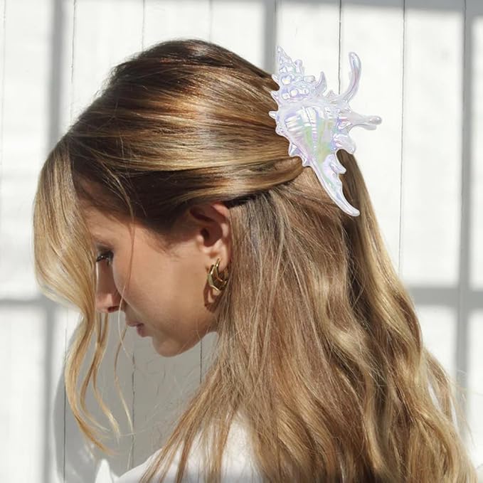 2 Pack Conch Hair Clips for Women Beach Ocean Seashell Large Hair Claw Clips Mermaid Accessories for Thick and Thin Hair